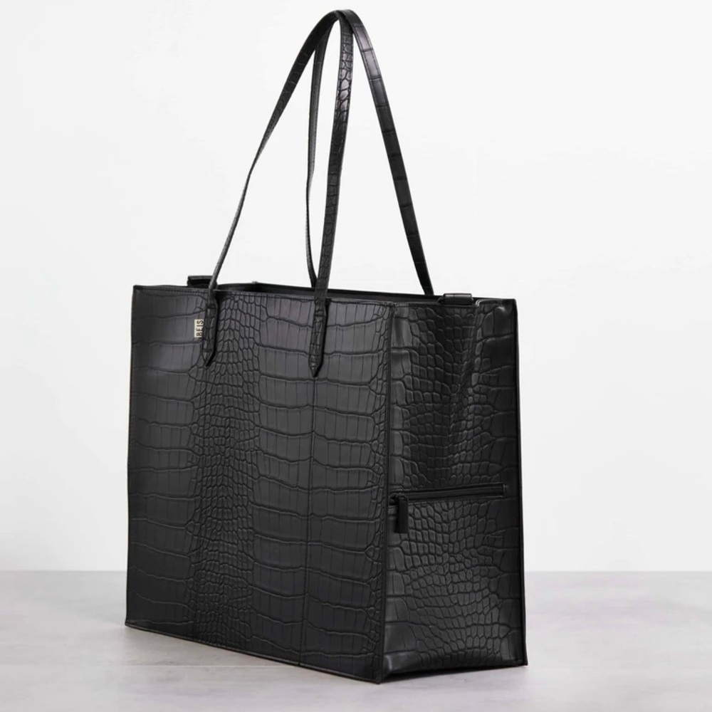 Béis Work Tote in Black Croc